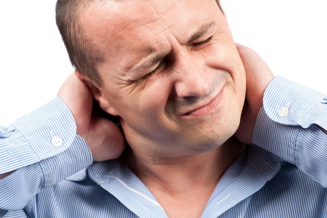 the man's neck hurts because of osteochondrosis